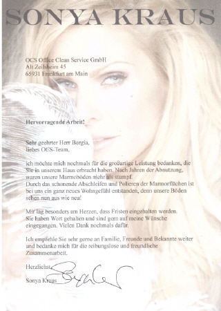 Sonya Kraus l�sst ihren Marmorboden von der OCS GmbH schleifen